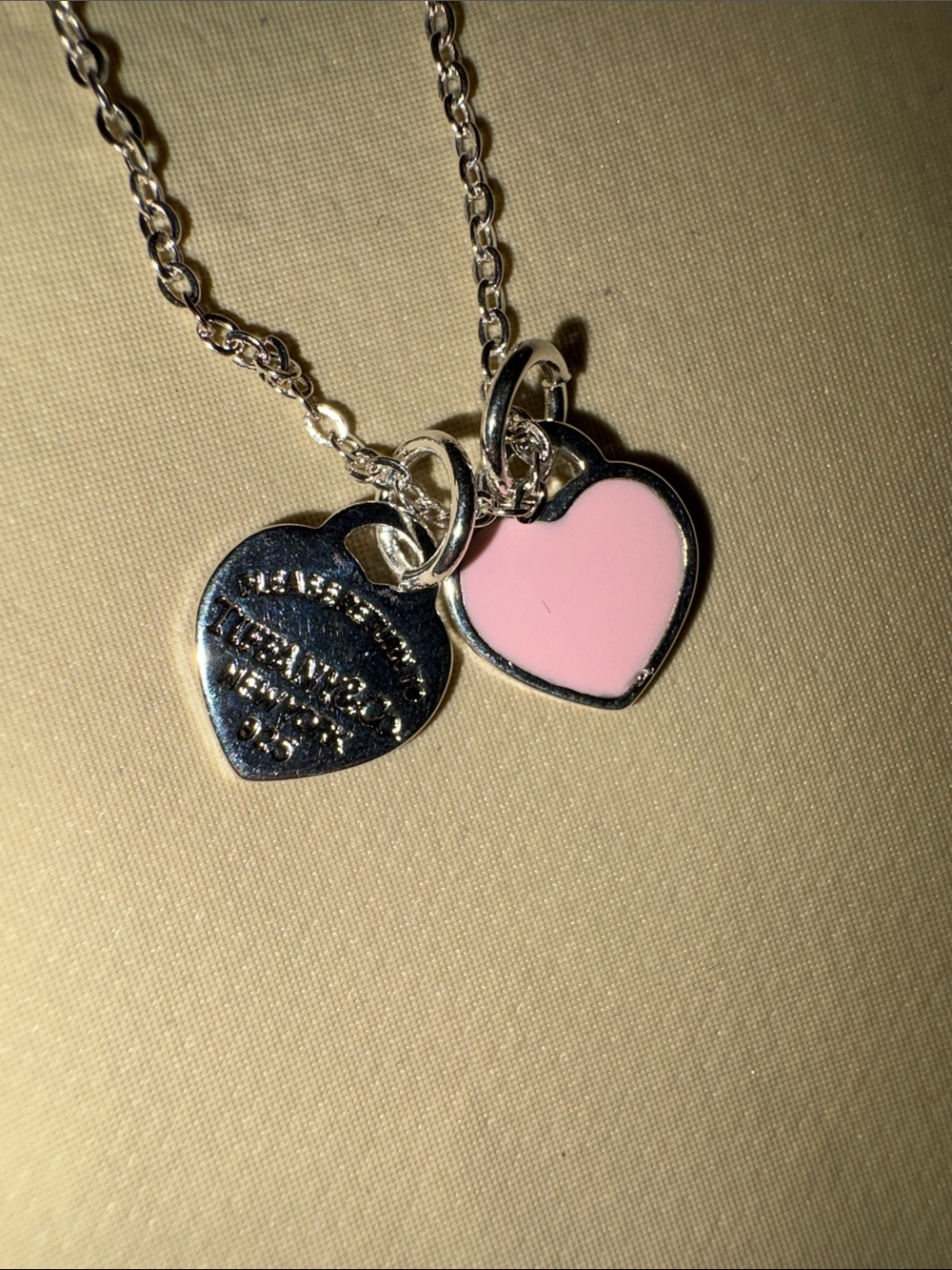 Tiffany & Co. Silver Chain with Pink Enamel Heart and Silver Heart Tag